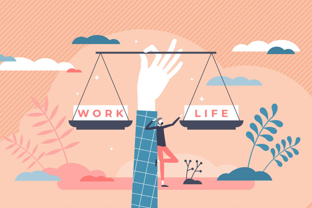 Graphic of scales representing work life balance